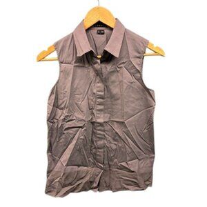 Theory Sleeveless‎ Button Down Shirt Women’s Size P Taupe Collared Stretch Silk